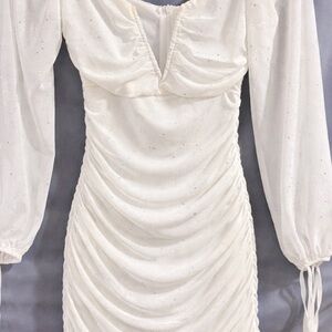 Sparkly White Ruched Bodycon Dress – XS